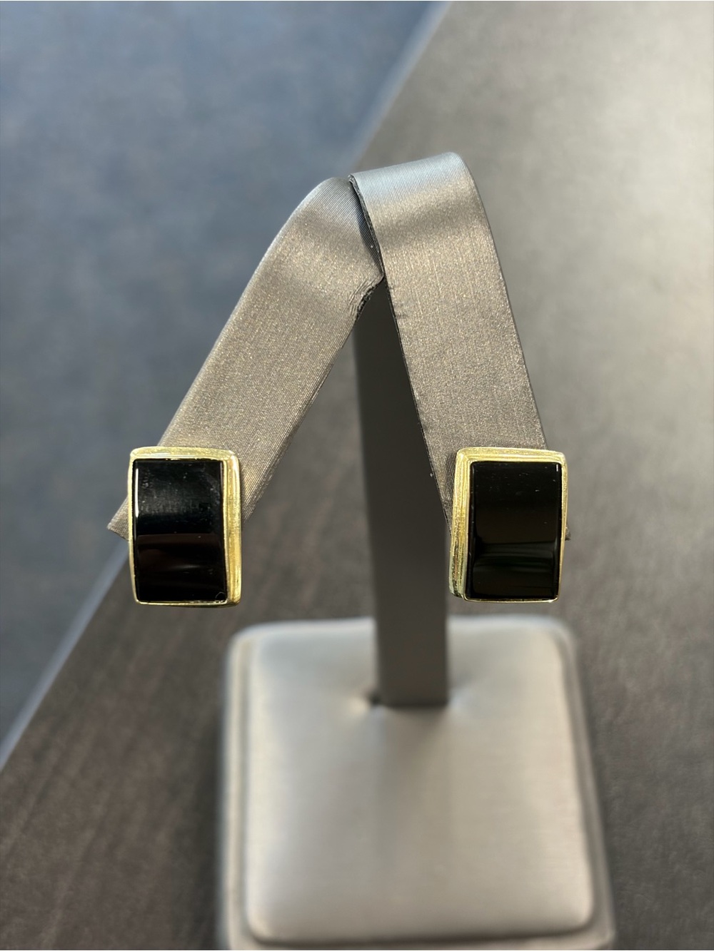 Gold-Tone Black Rectangle Stud Earrings